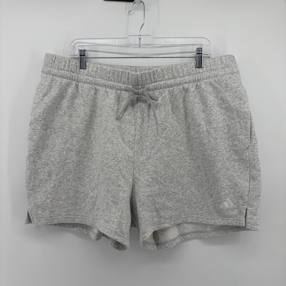Adidas Womens 2X Heather Gray Fleece Athletic Shorts Drawstring Sporty Relaxed‎